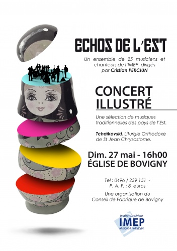 Affiche. Bovigny. Spectacle Echos de l|Est. Liturgie Orthodoxe de Saint Jean-Chrysostome, et chants folkloriques russes. 2018-05-27